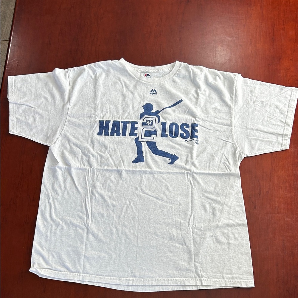 Majestic White Shirt with Blue and Red Logo